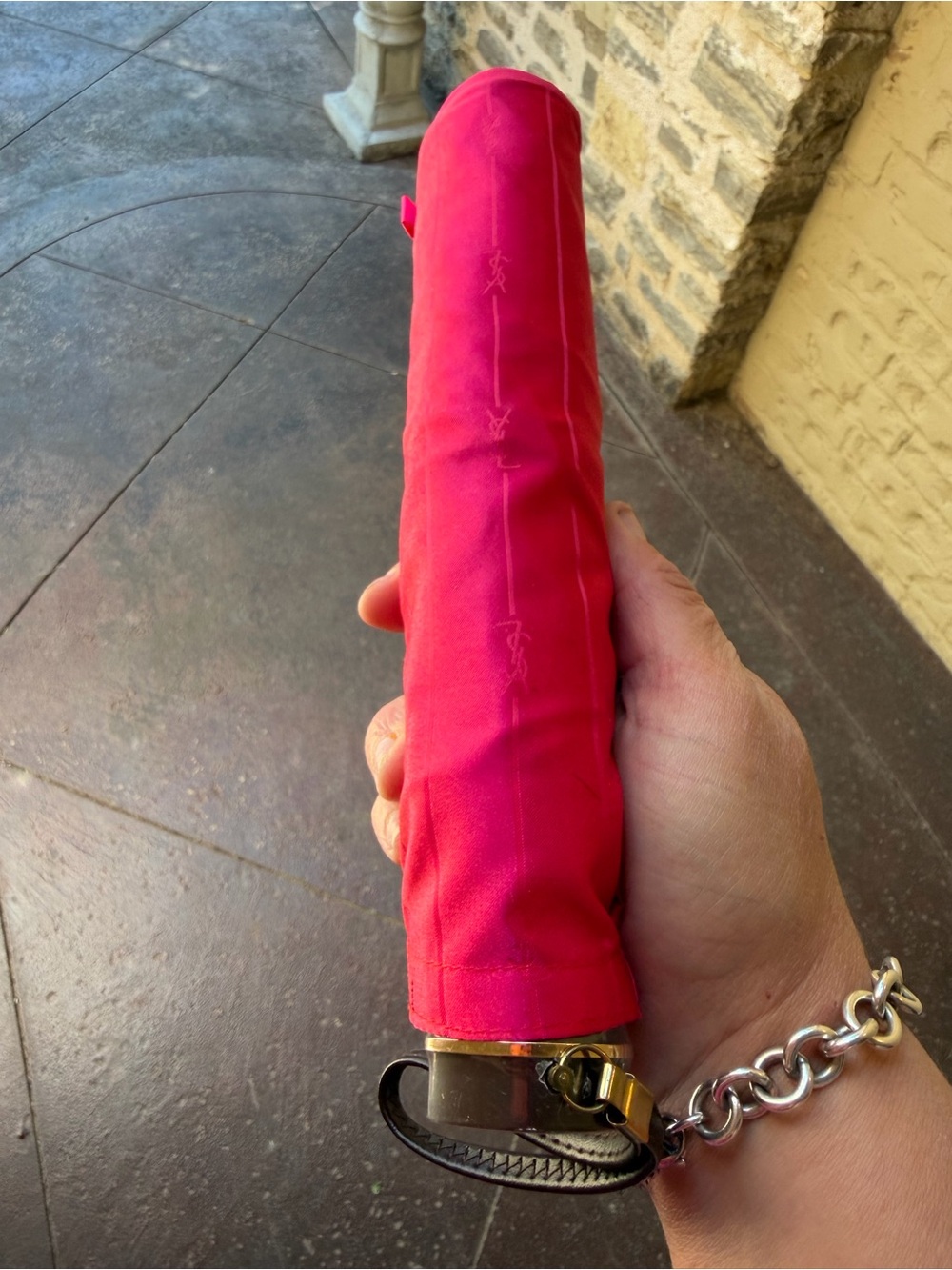YSL Bright Pink Vintage Compact Umbrella/Parasol - Picture 3 of 6